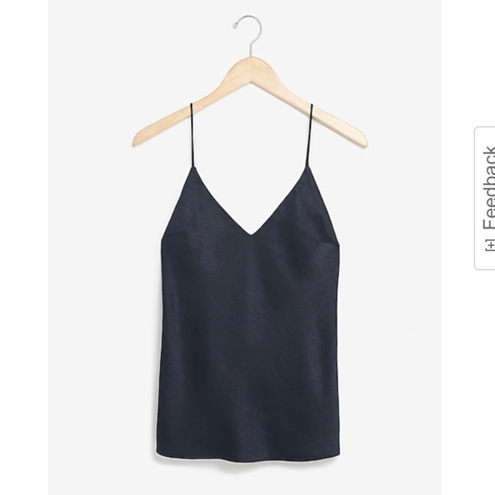 Textured Satin Express V Neck Cami- Navy